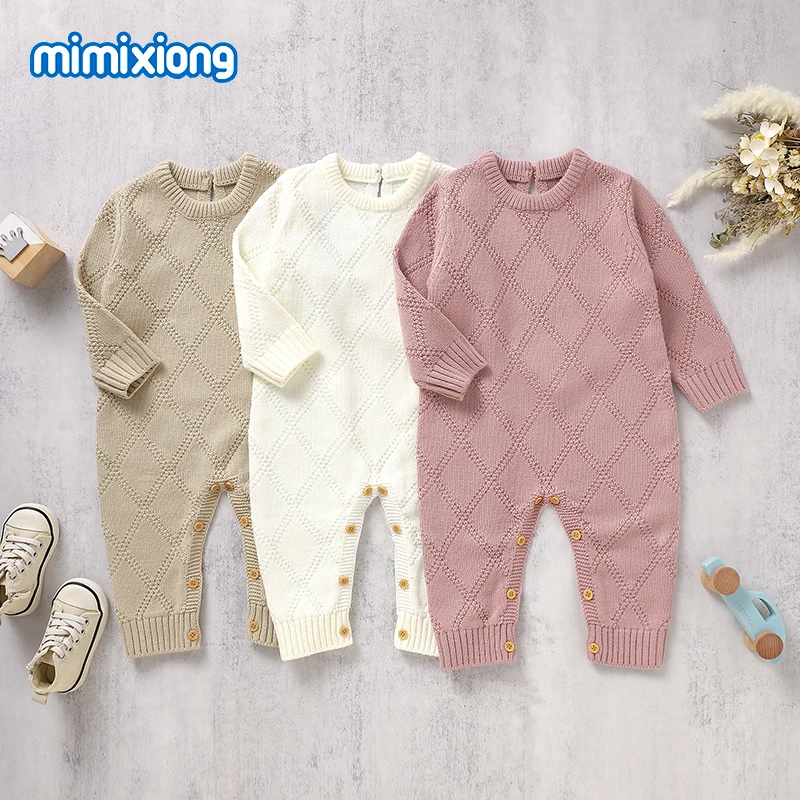 Baby Rompers Spring Autumn Solid Long Sleeve Knit Newborn Boy Girl Solid Jumpsuits Playsuits Winter Infant Kids Overalls Clothes