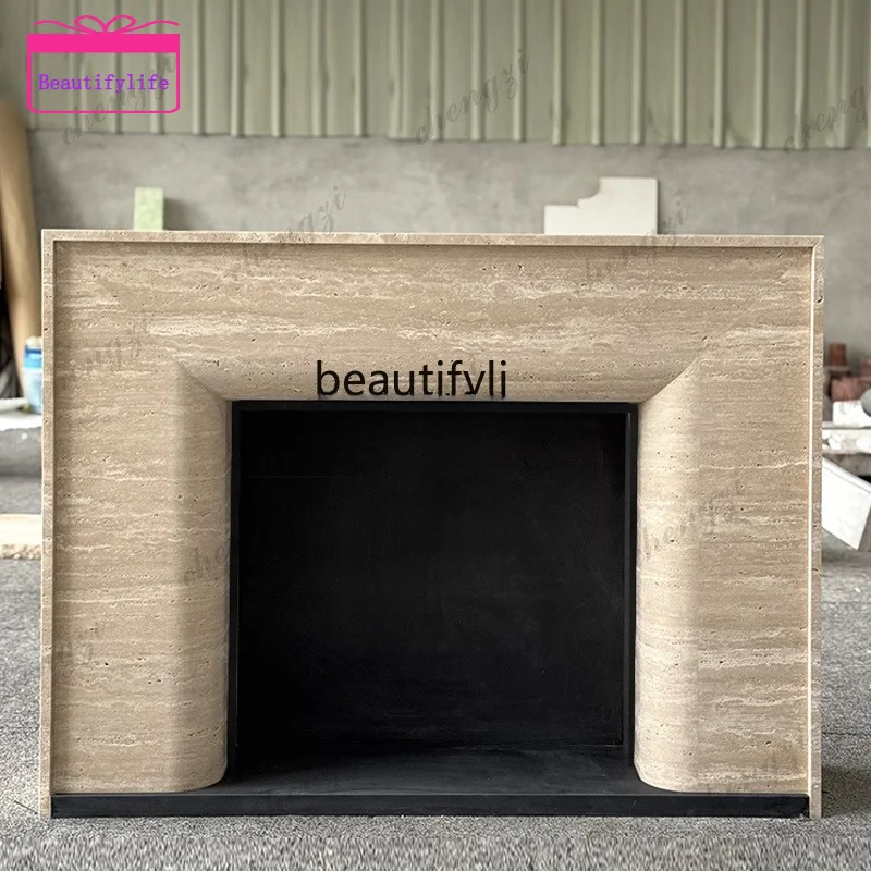 a55 Marble fireplace French American retro travertine fireplace Living room furniture Stone mantel