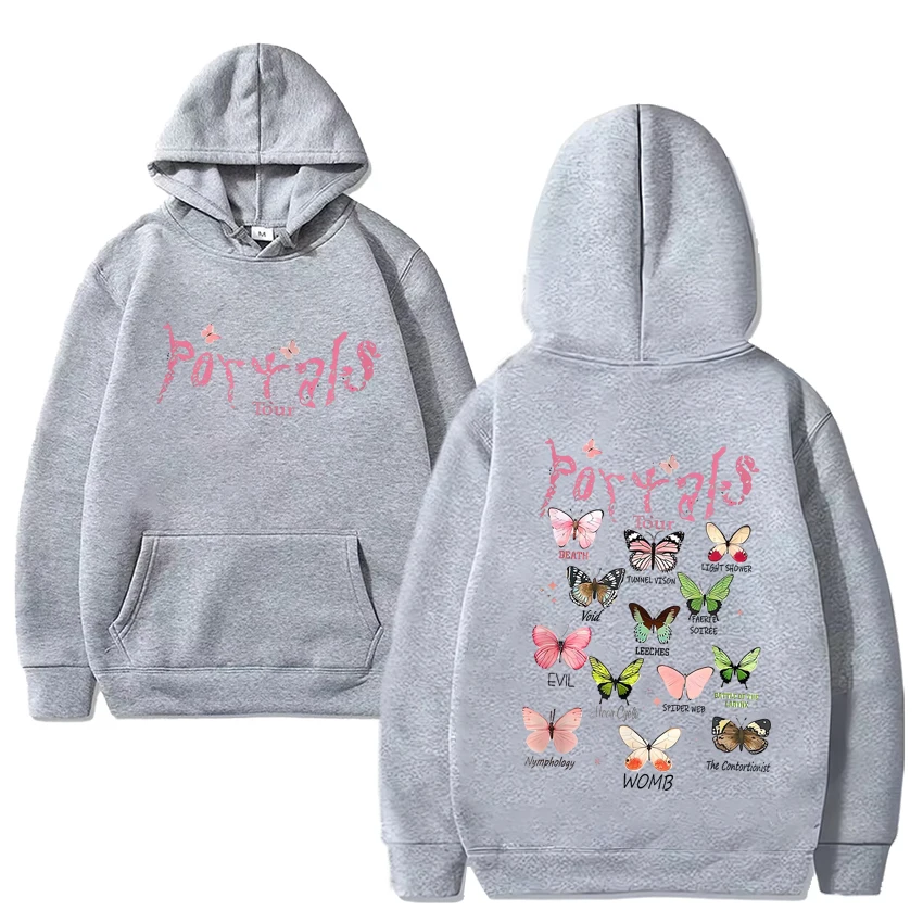 Sudadera con capucha con estampado de mariposa para hombre y mujer, suéter de manga larga con forro polar, con estampado de los Portals, de la cantante, moda Y2k, moda Unisex