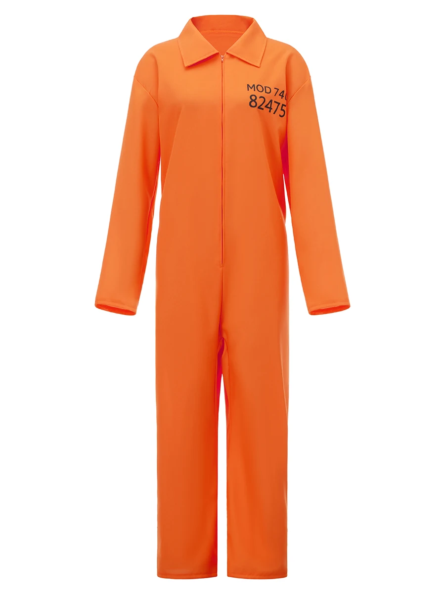 Fantasia de Halloween para homens e mulheres com fecho de zíper com estampa de letras e mangas compridas – perfeita para roupas de festa de cosplay