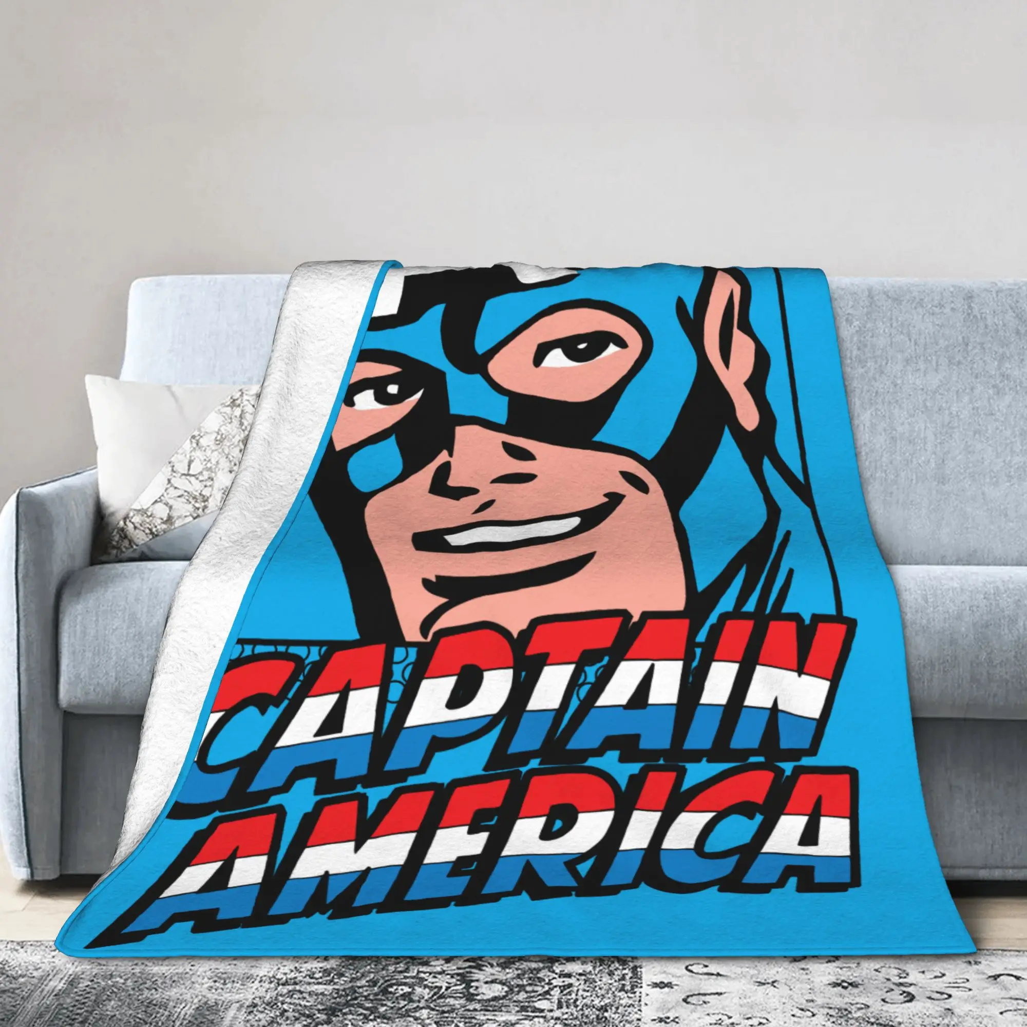 

Captain America Retro Comic Icon Blankets Flannel Autumn Winter Multi-function Ultra-Soft Throw Blankets for Bedding Throws