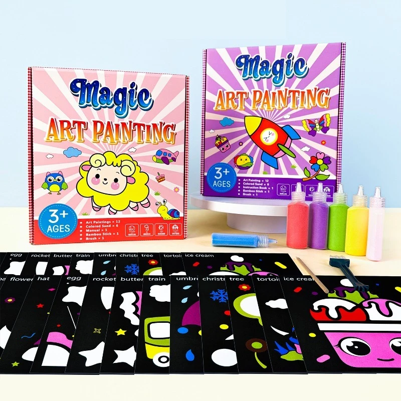 Ensemble de peinture au sable pour enfants, jouet créatif de sable coloré, fait à la main avec autocollants, peinture au sable pour enfants, DIY bricolage