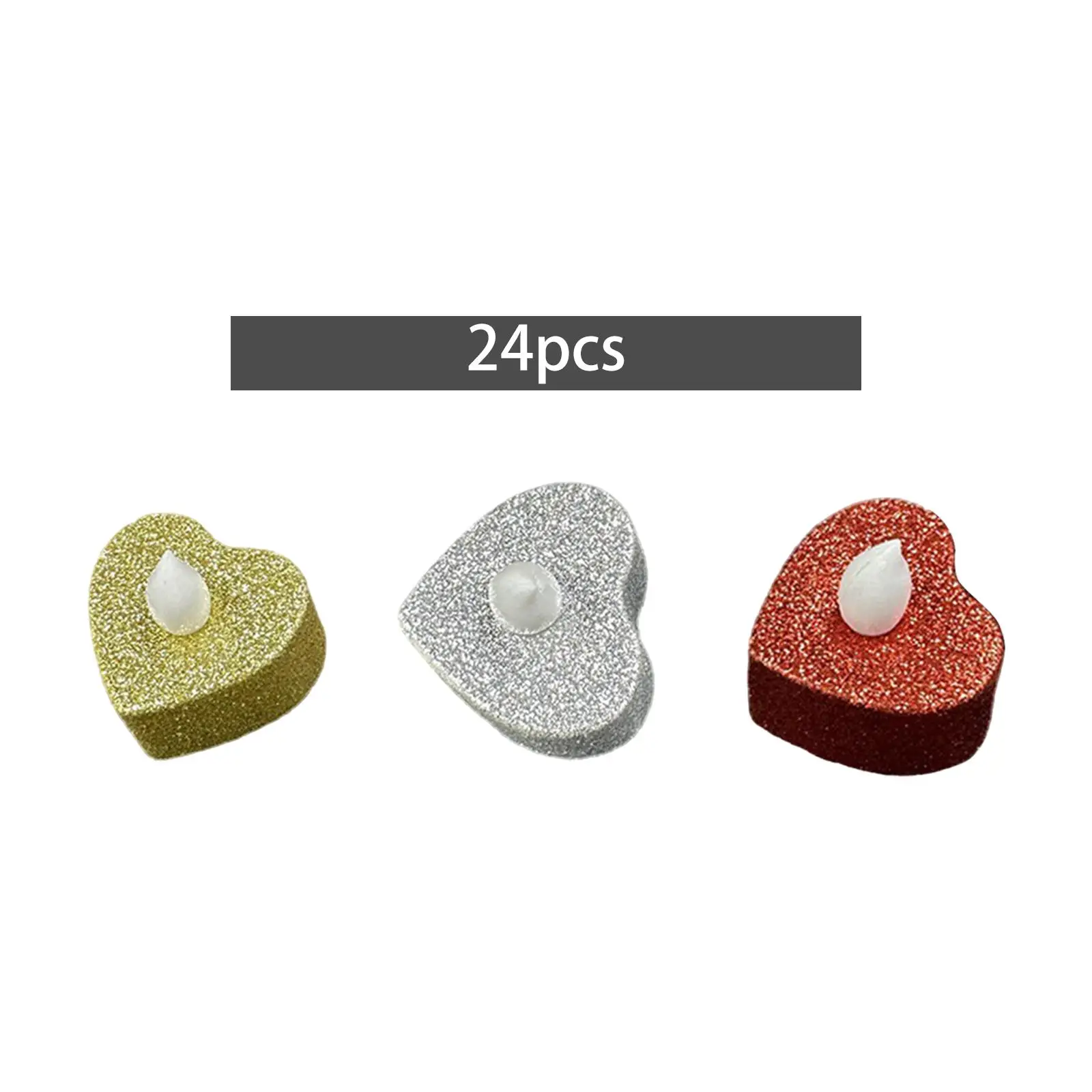 24pcs Heart Shape LED Electric Tea Lights 1.5x1.5 Inch Multipurpose for Birthday