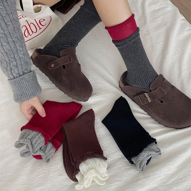 1/9 pairs New Fashion Split-Color Socks Spring Casual Comfortable Colorblocked Stack Sock Sweat-Absorbing Simple Mid-Calf Socks