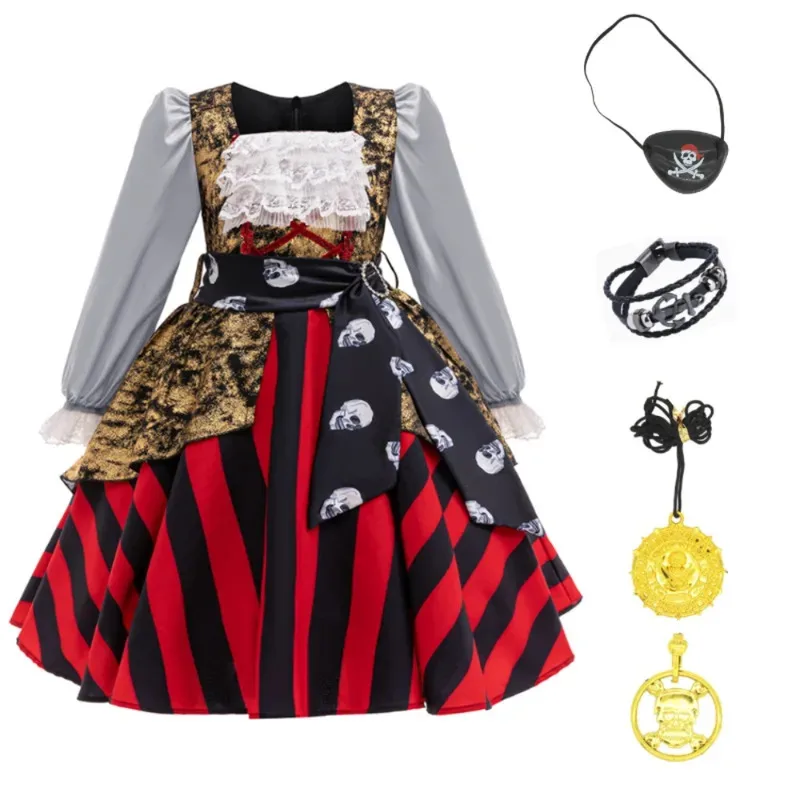 Mädchen Piraten Cosplay Kostüm Mittelalter Retro Halloween Karneval Party Kleidung Kinder Kind Geburtstag Bühne Karneval Kostüm