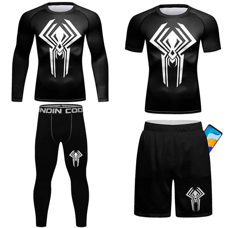 

New Jiu Jitsu Rashguard For Men MMA T-shirts+Pant Boxing 4Pcs/Set KickBoxing Jerseys Muay Thai Shorts MMA Compression Clothing