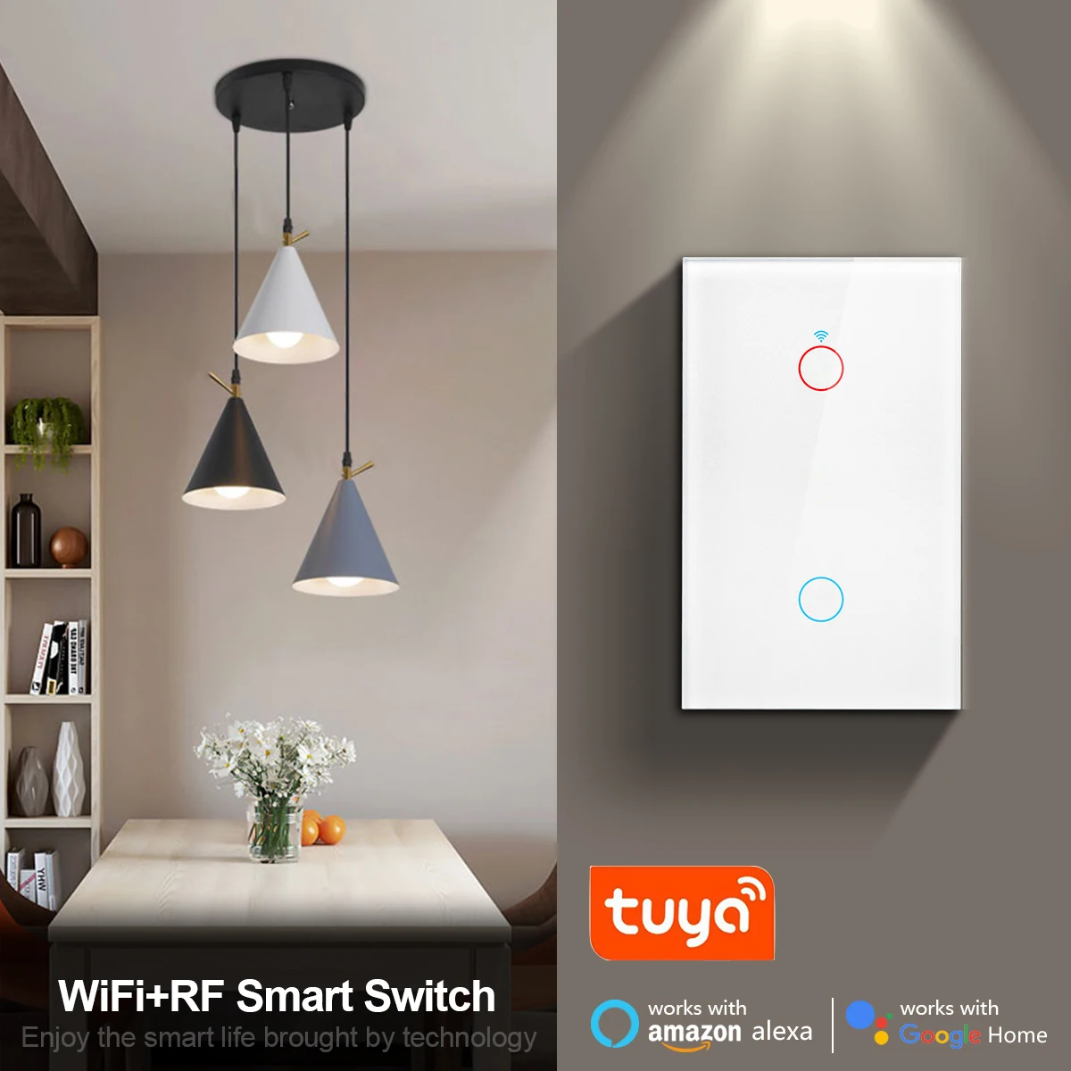 Tuya Smat Life 1/2/3Gang Wifi Touch Switch 433RF Remote AC90V-260V Smart Home Wall Light Switch Works with Alexa Google Home