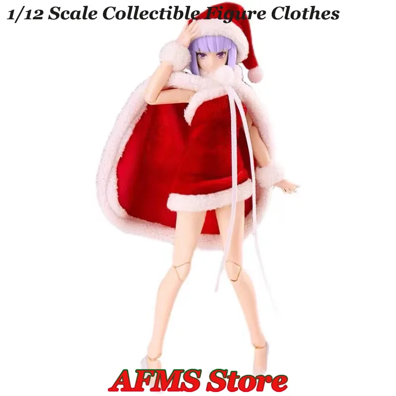 

1/12 Female Soldier Plush Skirt Cape Hat Dress Red Christmas Costume Accessory For 6" Anime Mobile Suit Girl Action Figure Body