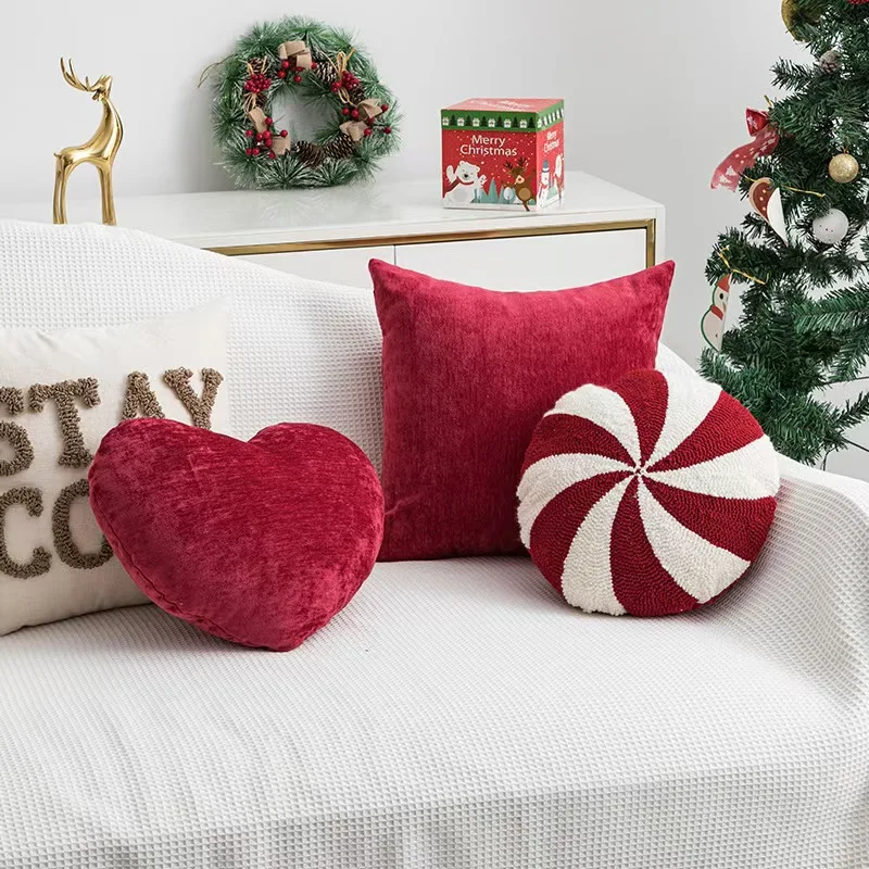 Ins Lettera Loop Velluto Fodera per Cuscino Divano Decorativo Stile Nordico Creativo Morbido Cuscino Natale Rosso Caramella Fodera per Cuscino Regalo