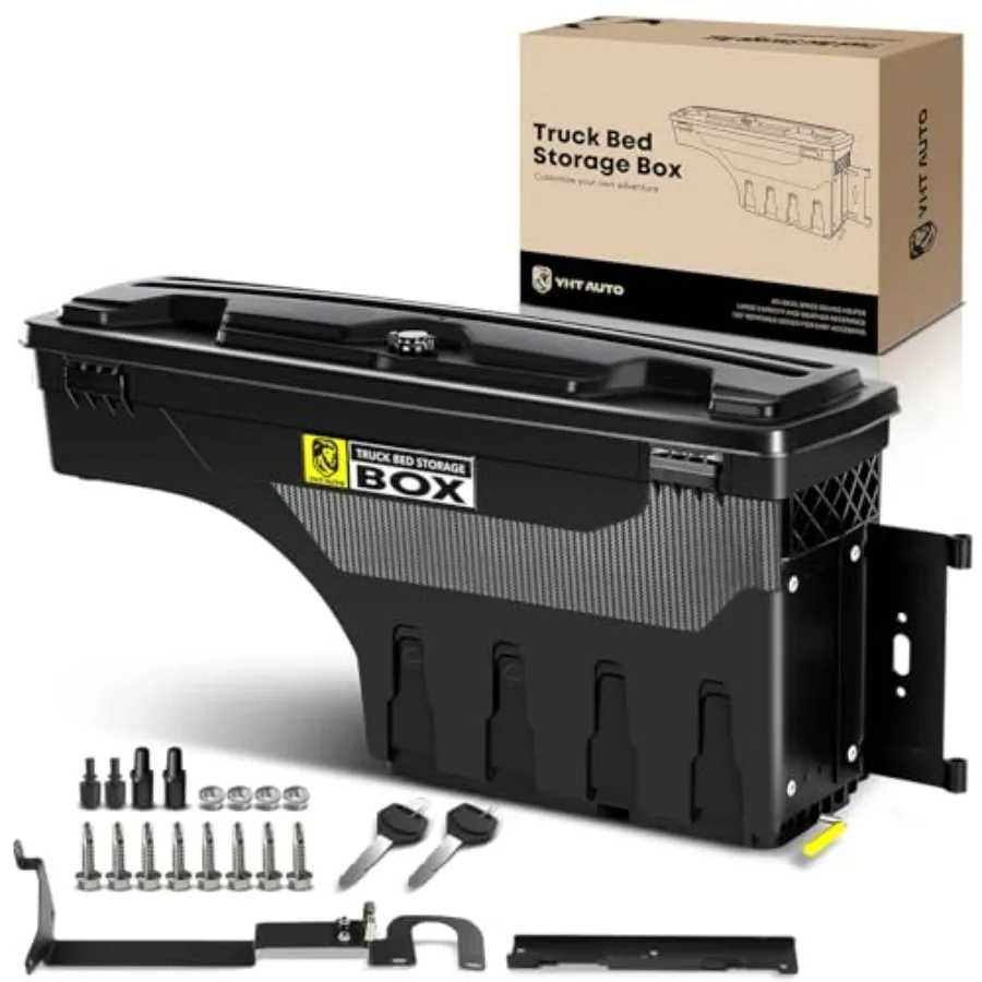 

Truck Bed Storage Tool Box Lockable Compatible with Ranger 2019-2023 Passenger Side Waterproof Swing Wheel Well Toolbox Black