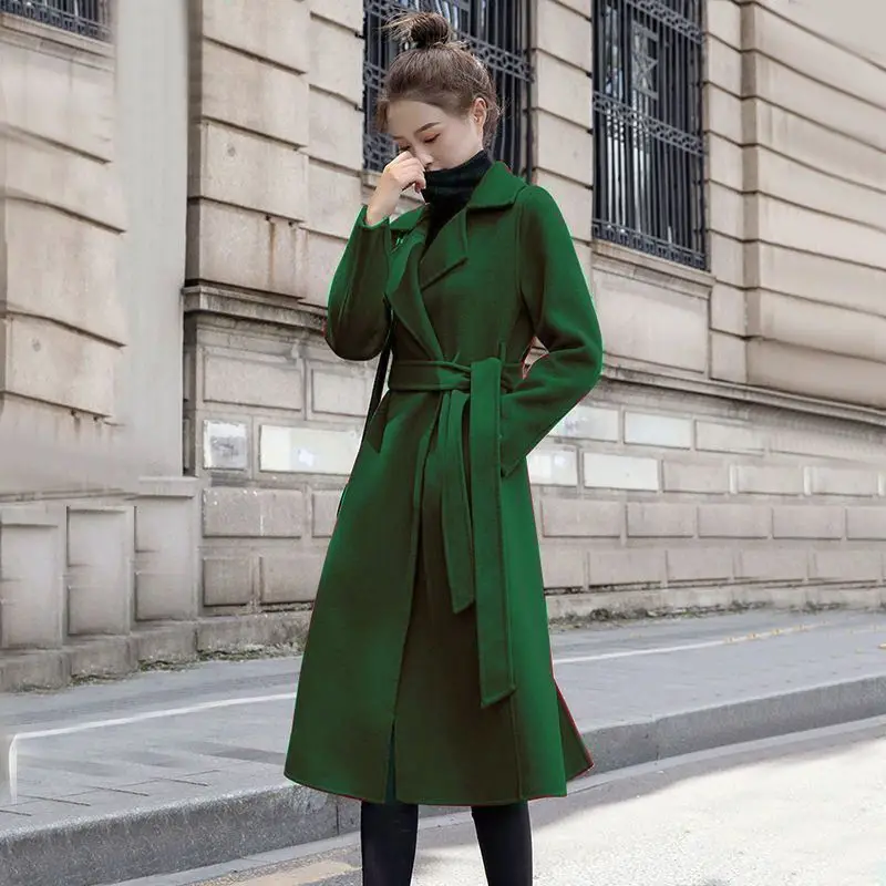 Autumn Winter Fashion Turn-down Collar Long Sleeve Solid Trench Women's Clothing Lacing Medium Long Styles Whisper High-end Tops