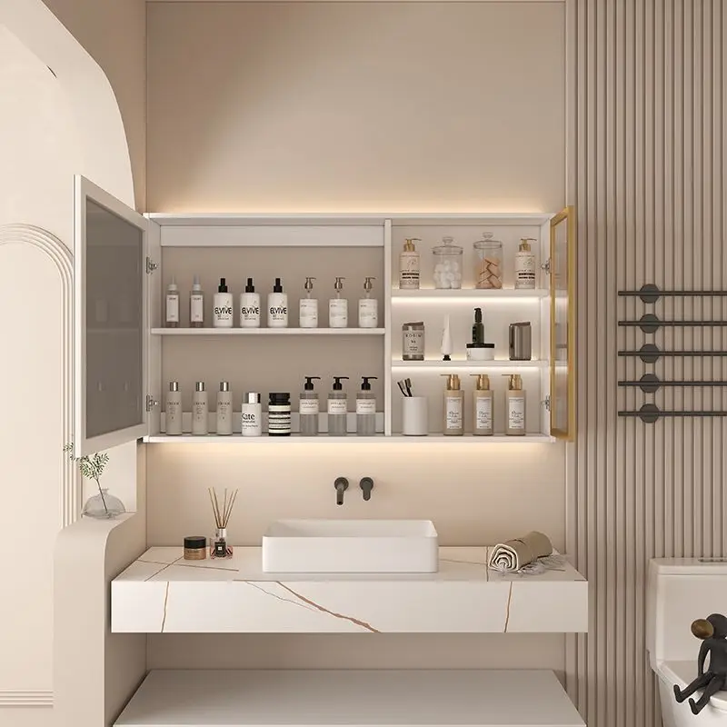Wall-mounted smart bathroom cabinet with backlight anti-fog makeup  bathroom mirror rack separate
