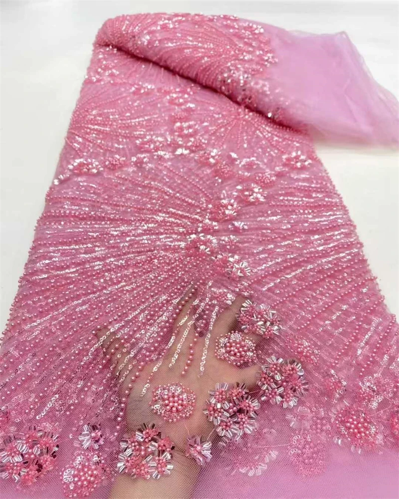 

Элегантная французская вышивка из сетчатой кружевной ткани с бусинами и пайетками для модных африканских нигерийских свадебных платьев