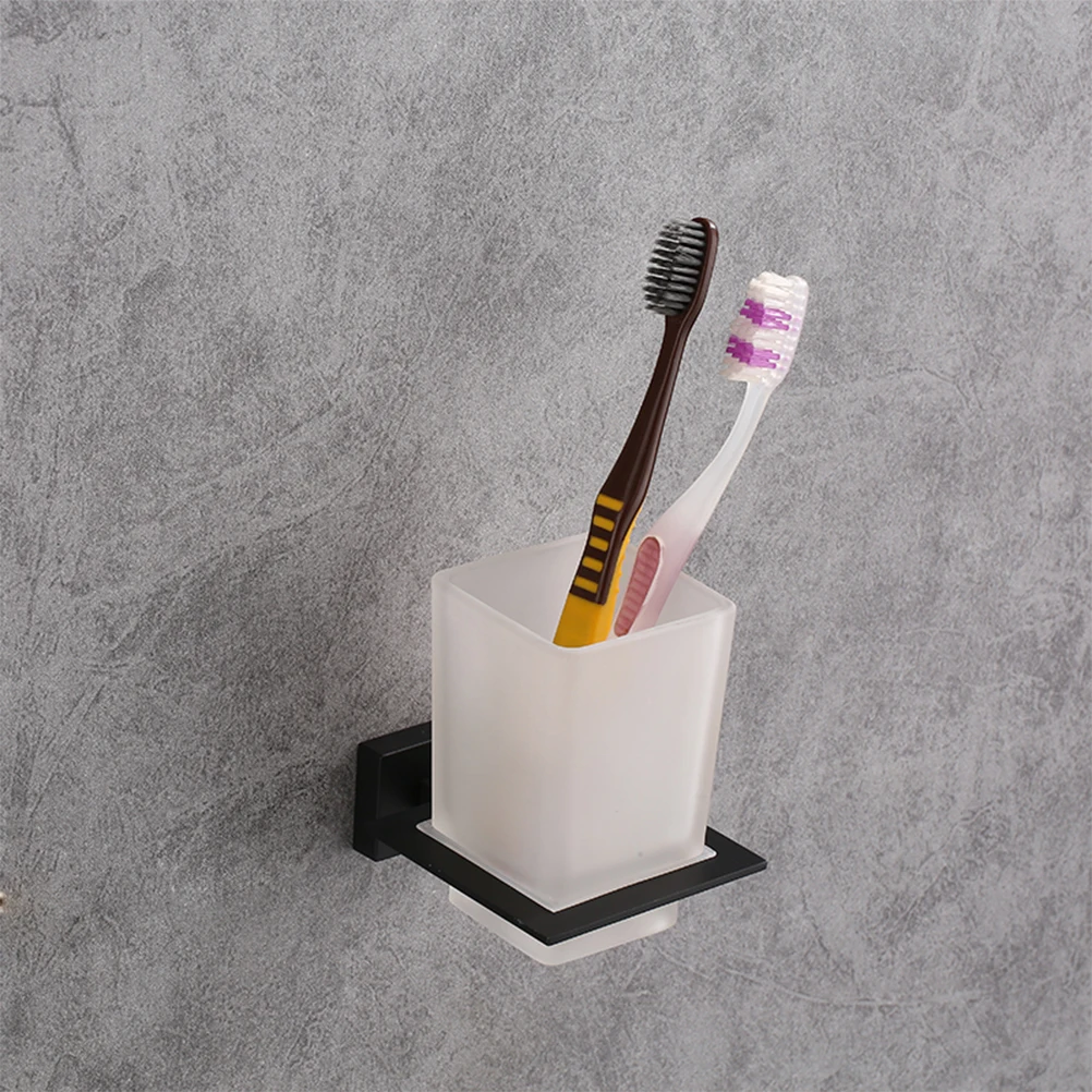 

Toothbrush Holder with Solid Base Toothbrush Set Zinc Alloy Bracket with Square Cup for Bathroom Kitchen (Black)