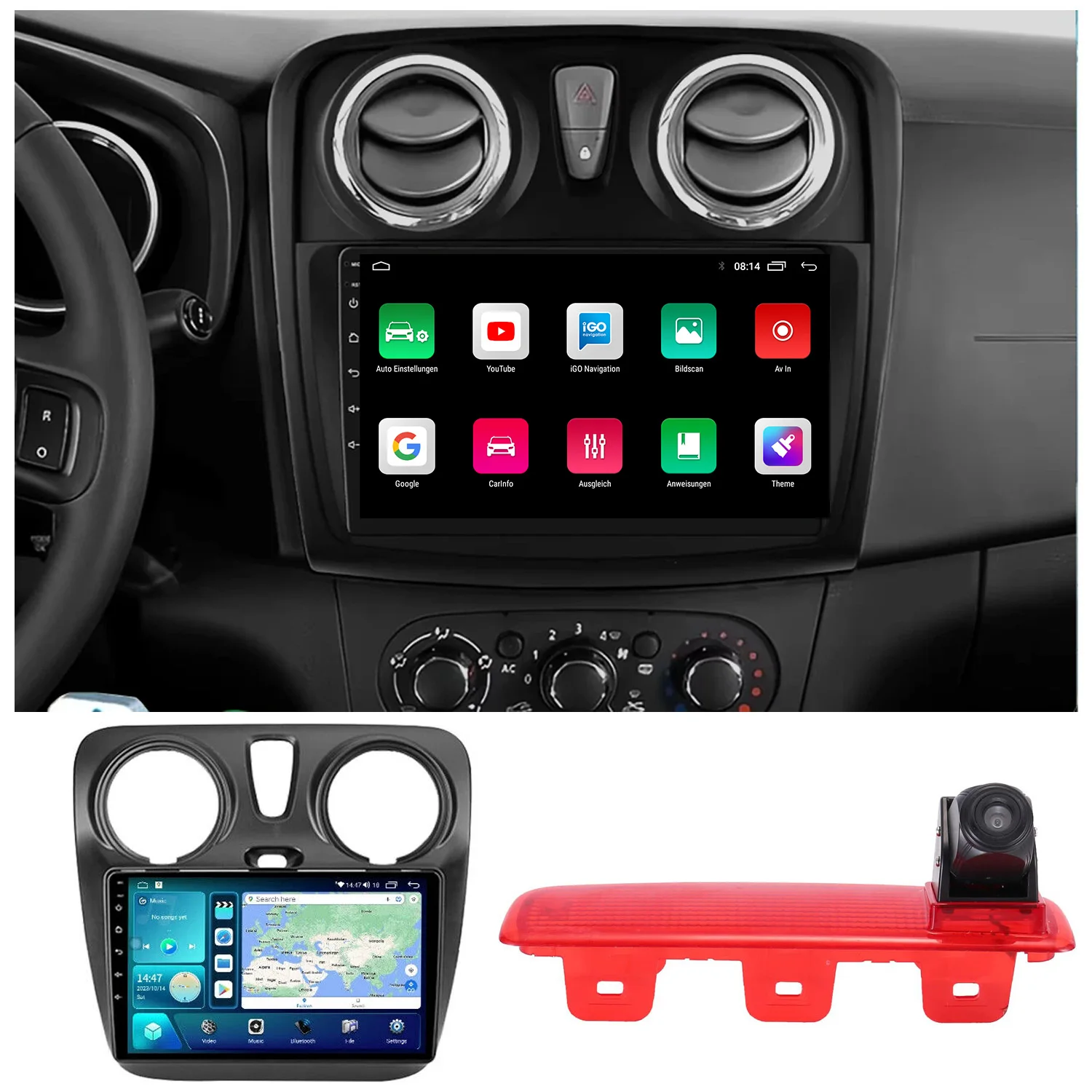 Android 9”car radio with wireless Bluetooth Carpaly GPS Navigation +HD camera for Renault Express Kasten/Dacia Logan/Dokker KE