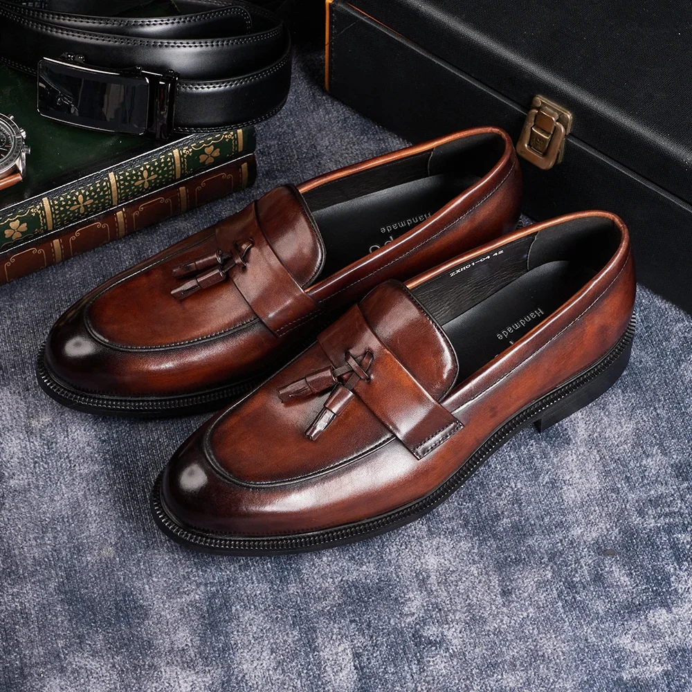 Men's Casual Breathable Leather Loafers Business Office Driving Moccasins Comfortable Tassel Designers Shoes
