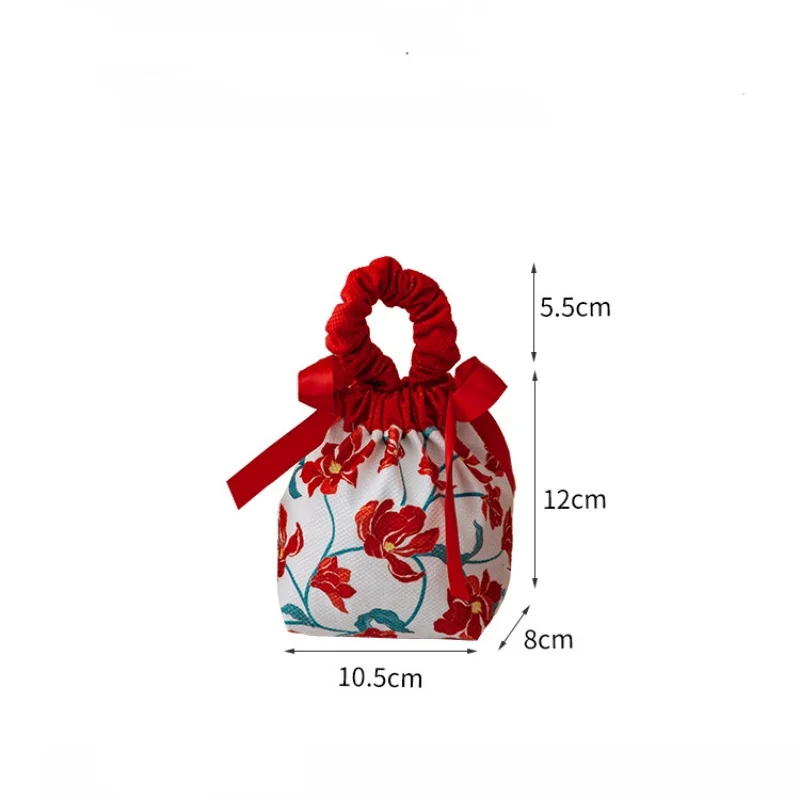 10PCS Wedding Candy Bag Non Folding Fabric Candy Packaging Bag Wedding Companion Gift Bag Red Handheld Candy Bag