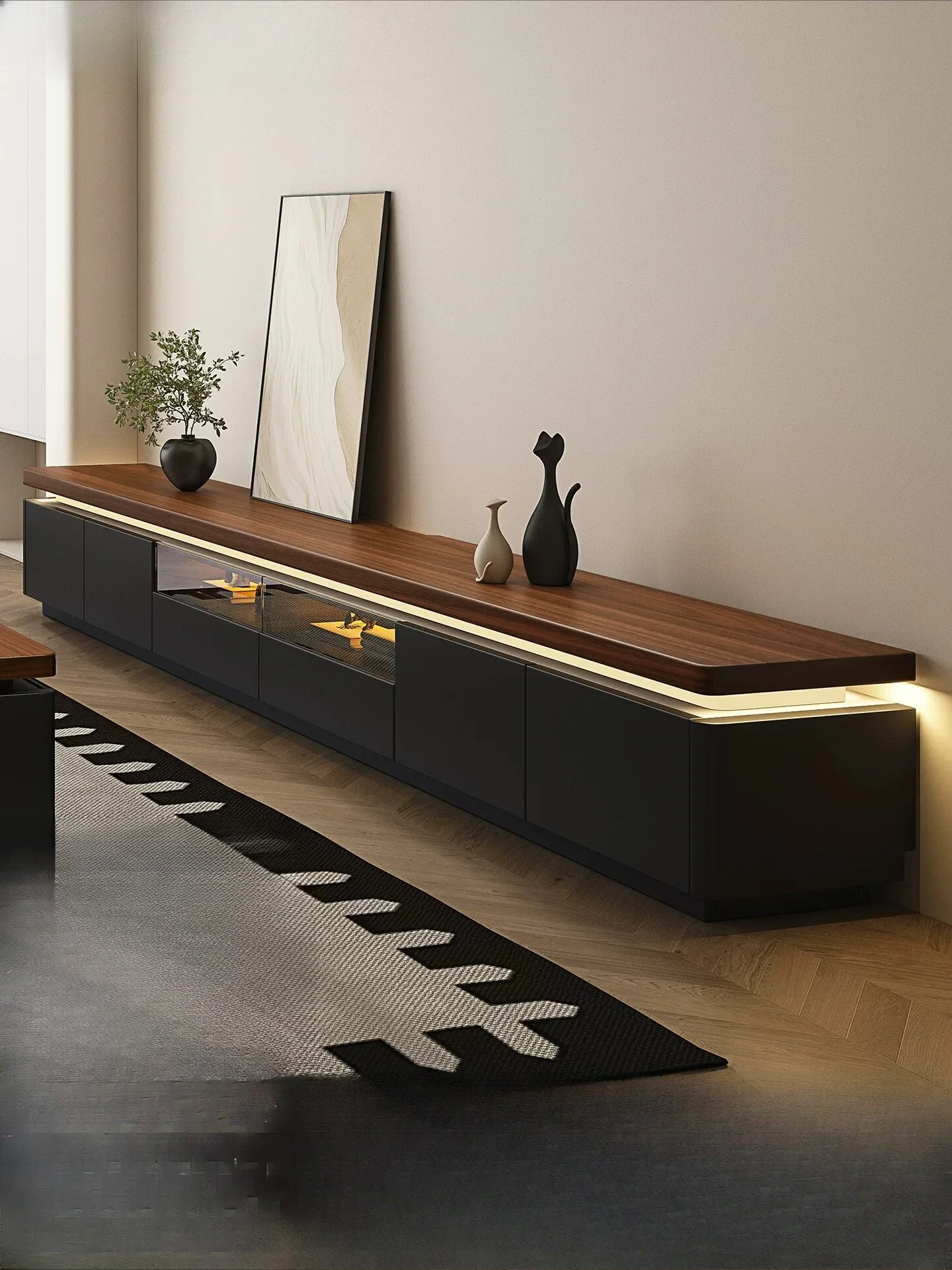 H1 medieval TV cabinet floor-to-ceiling living room home locker integrated light luxury TV floor cabinet