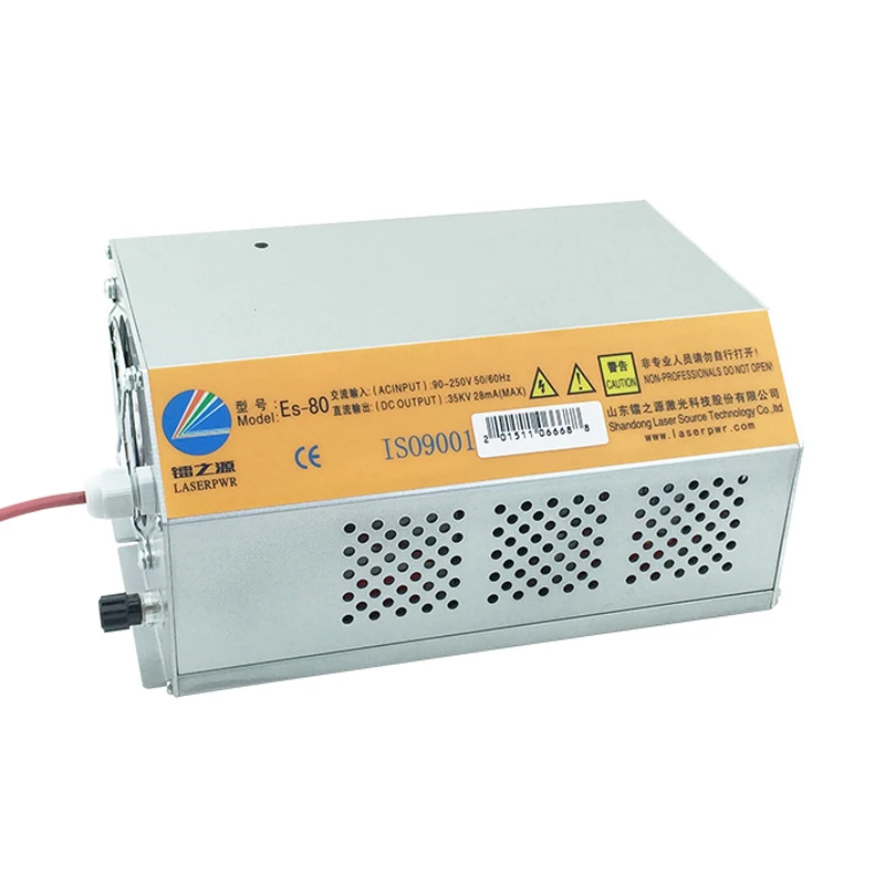 HY-ES80แหล่งจ่ายไฟเลเซอร์ CO2 80W สำหรับเครื่องแกะสลักและตัดเลเซอร์80W