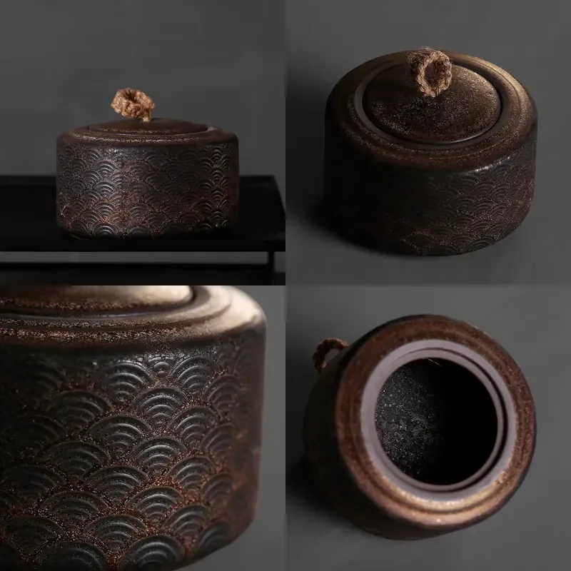 

【CHIMU HOME】 Stoneware Gilding Xiangyun Retro Chinese Jar Sealed Caddy with Lid for Canister