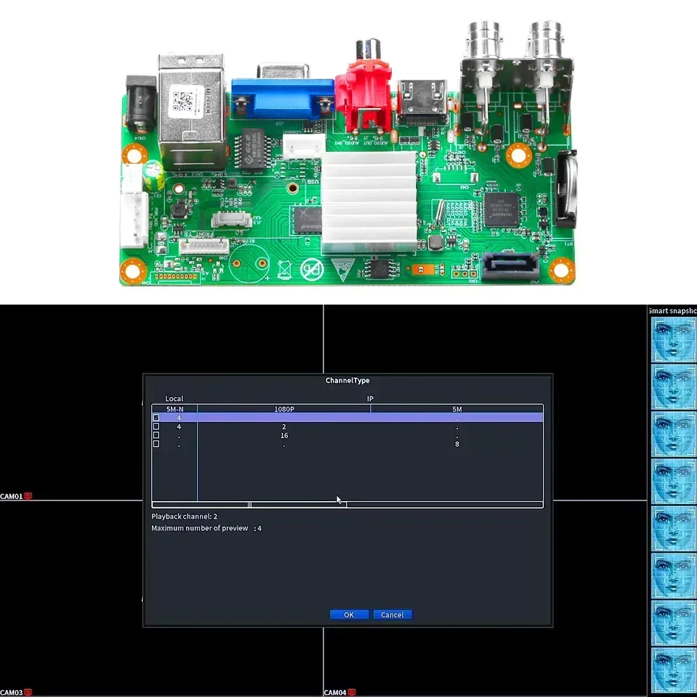 4CH 5MP-N Orgional PCB AHD DVR CCTV Video Recorder IP Cam Xmeye Onvif Coaxial DVR Xmeye Pro APP For indoor and outdoor cameras