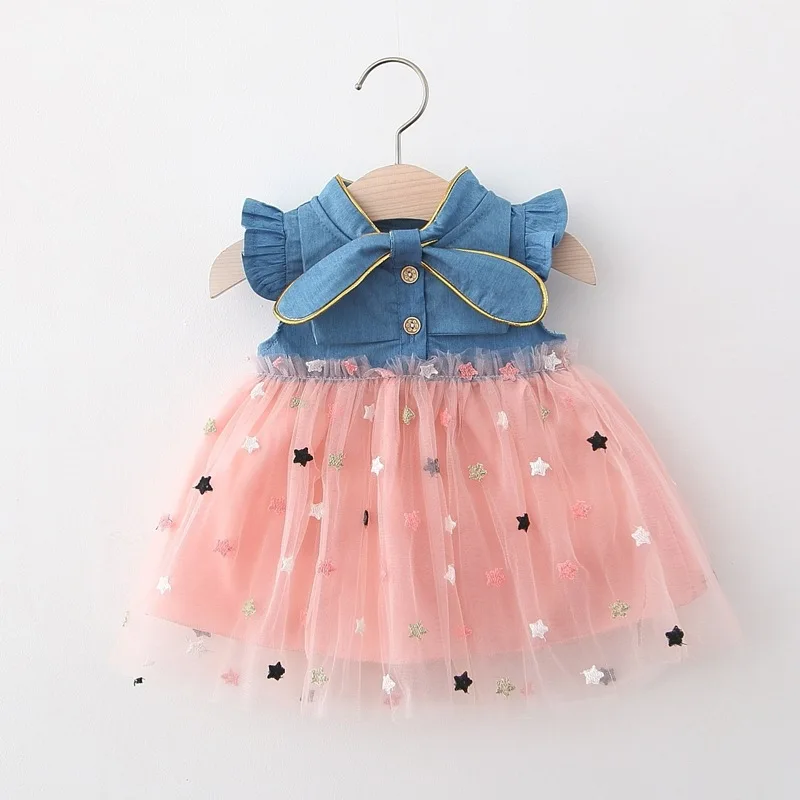 Girls' Summer Dress New Denim Patchwork Skirt Fluffy Princess Skirt