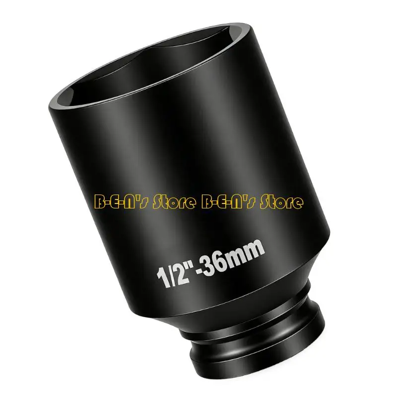 Y1AD Heavy Duty 12 Point Short Socket Bit 1/2inch Drive 36mm Ratcheting Wrench Socket for Auto Application Hand Tool