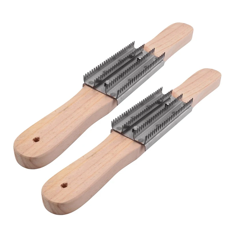 

2Pack Buffing Wheel Rake,14Inch Stainless Steel Metal Serrated Brush With Wooden Handle For Compound Clean Jewelry Dress