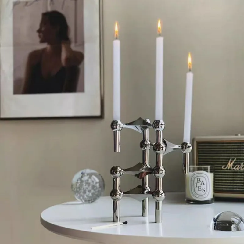 Simple silver molecular candle holder ornament European light luxury model house sales office soft home decoration