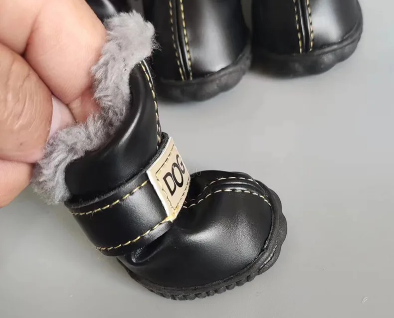4Pcs Warm PU Dog Shoes Pet Winter Snow Boots Soft Waterproof Small Dog Shoes Plush Non Slip Soft Dog Boot Dogs Accessories
