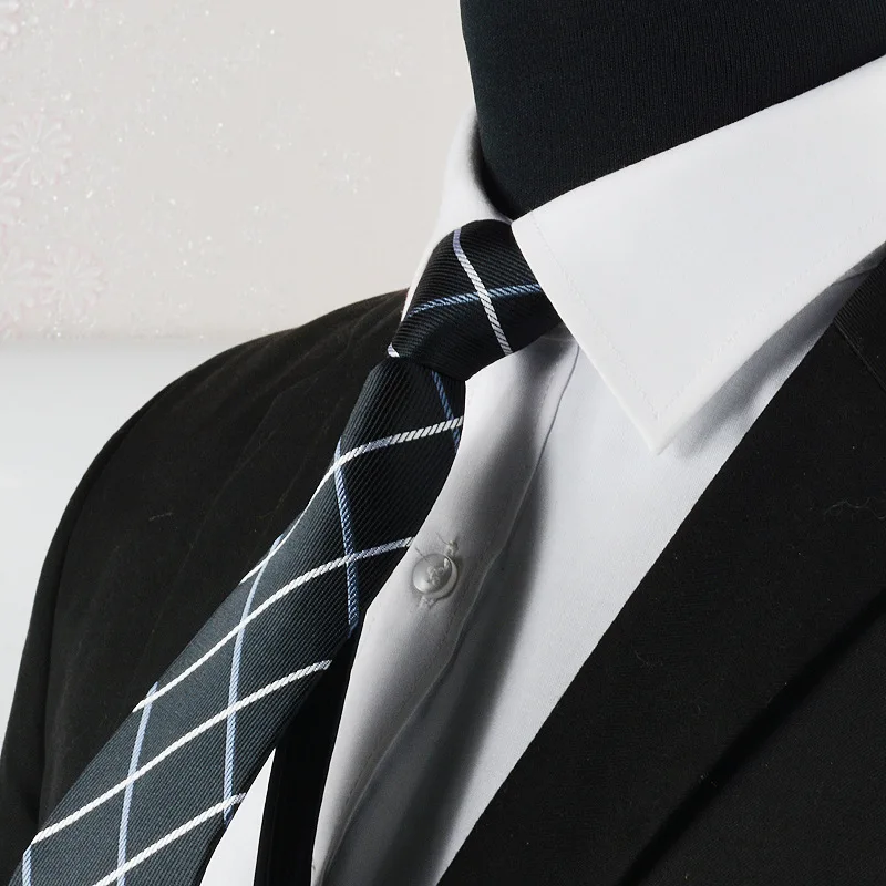 Formal 8CM Korean Zipper Tie for Men\'s Business Stripe Professional Dress Groom Wedding Tie