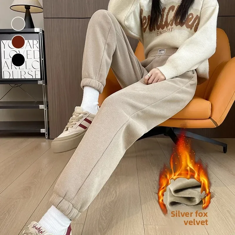 Zimowe, ocieplane, grube spodnie dresowe z polaru, sportowe spodnie, grube, ciepłe spodnie z sztruksu, codzienne spodnie damskie.