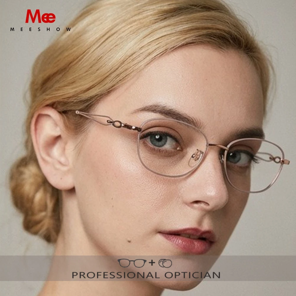

Очки MEESHOW из титана по рецепту, официальные женские очки ручной работы, элегантные женские качественные очки для коррекции близорукости, оптические очки на заказ