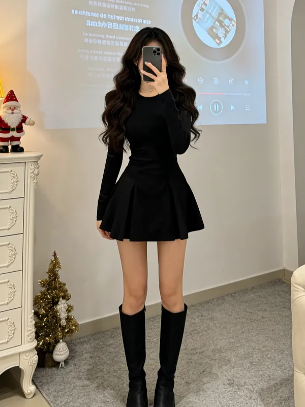 

Hebe Sle Bla round Ne Long Sve Dr Женская осенне-зимняя новая дизайнерская утягивающая юбка с завязкой на талии Dr