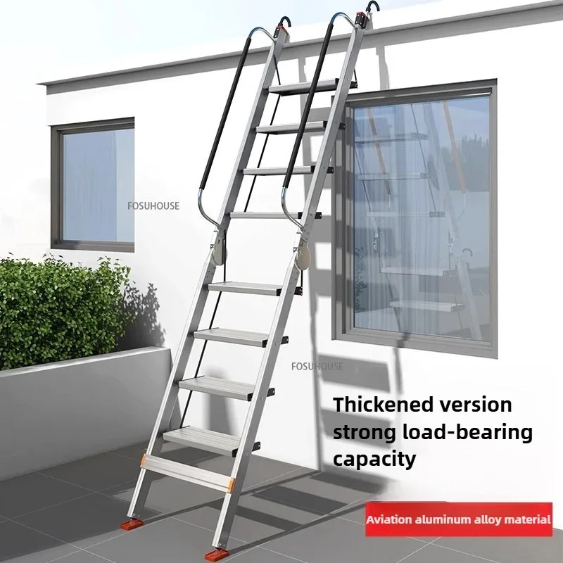 Échelle télescopique à chevrons pour Loft, échelle pliante en alliage d'aluminium pour la maison, main courante d'escalade intérieure multifonctionnelle