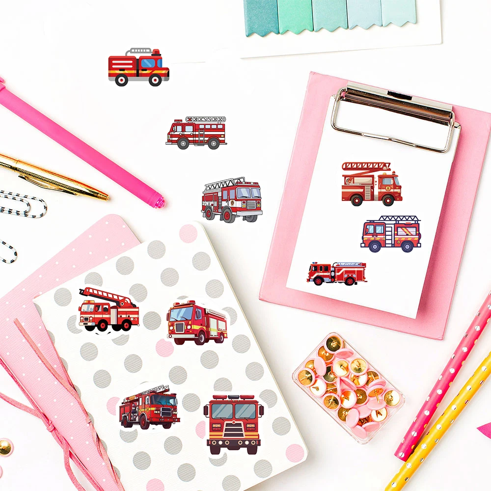 500PCS Fire Engine Roll Sticker Harajuku Laptop Bicycle Phone Paper Casual Luggage Coffee Gift Stationery Waterproof Stickers