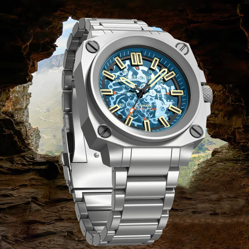 FeelNever Mechanical Man Watch Luxury Casual Stainless Steel Band Skeleton 100M Waterproof Luminous Automatic Watches Male Reloj