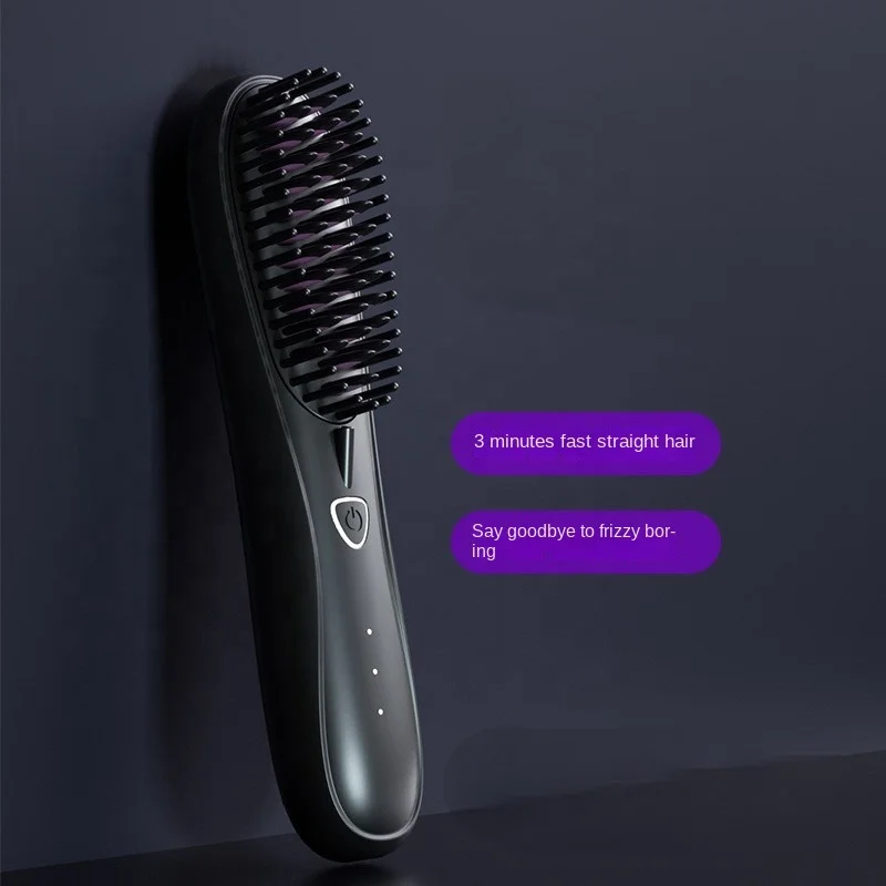 مشط صغير لاسلكي 2 في 1 لتجعيد الشعر المستقيم واستقامة الشعر، فرشاة مستقيمة بالأيونات السالبة للاستخدام المنزلي في الفنادق