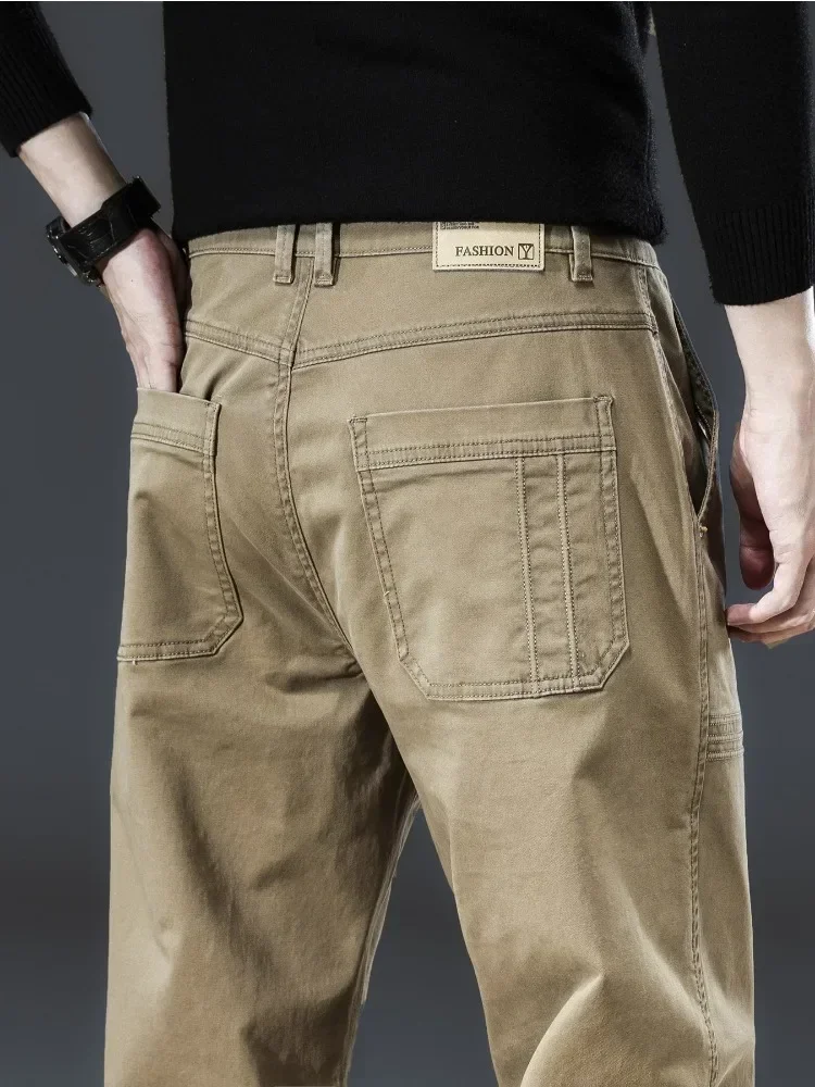 بنطال كارجو ضيق غير رسمي للرجال ، ملابس ماركة ، كاكي ، رمادي ، بنطلون رجالي ، مطاطي ، خريف ، قطن ، جديد ، #2