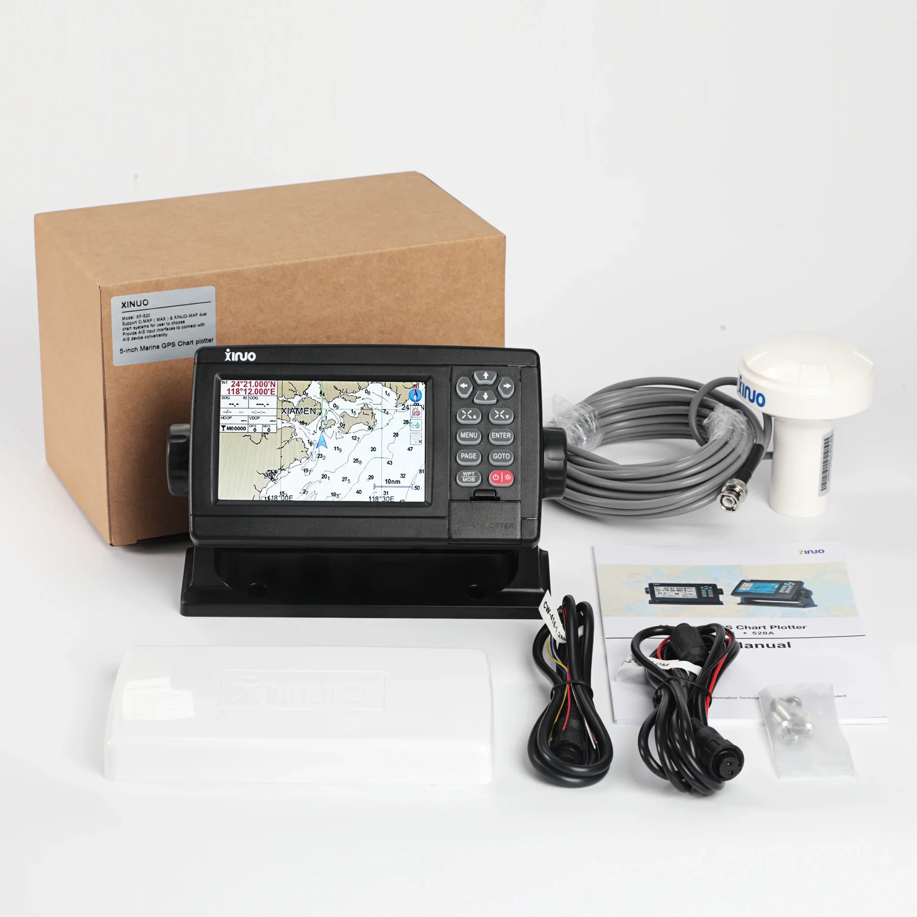 Hot Selling XF-520 5-inch' Marine GPS Navigator Color LCD Display Positioning Boat Chart Plotter GPS Navigation with Xinuo-map