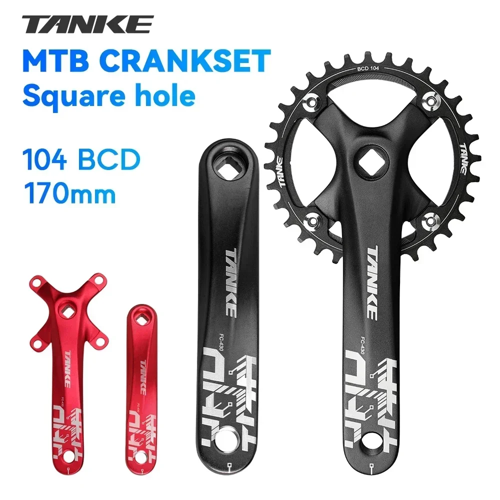 TANKE Bicycle Crank Square Hole Sprocket 104BCD 170mm Red Black Crank Round 32/34/36/38/40/42/44T Narrow Chainrings MTB Crankset