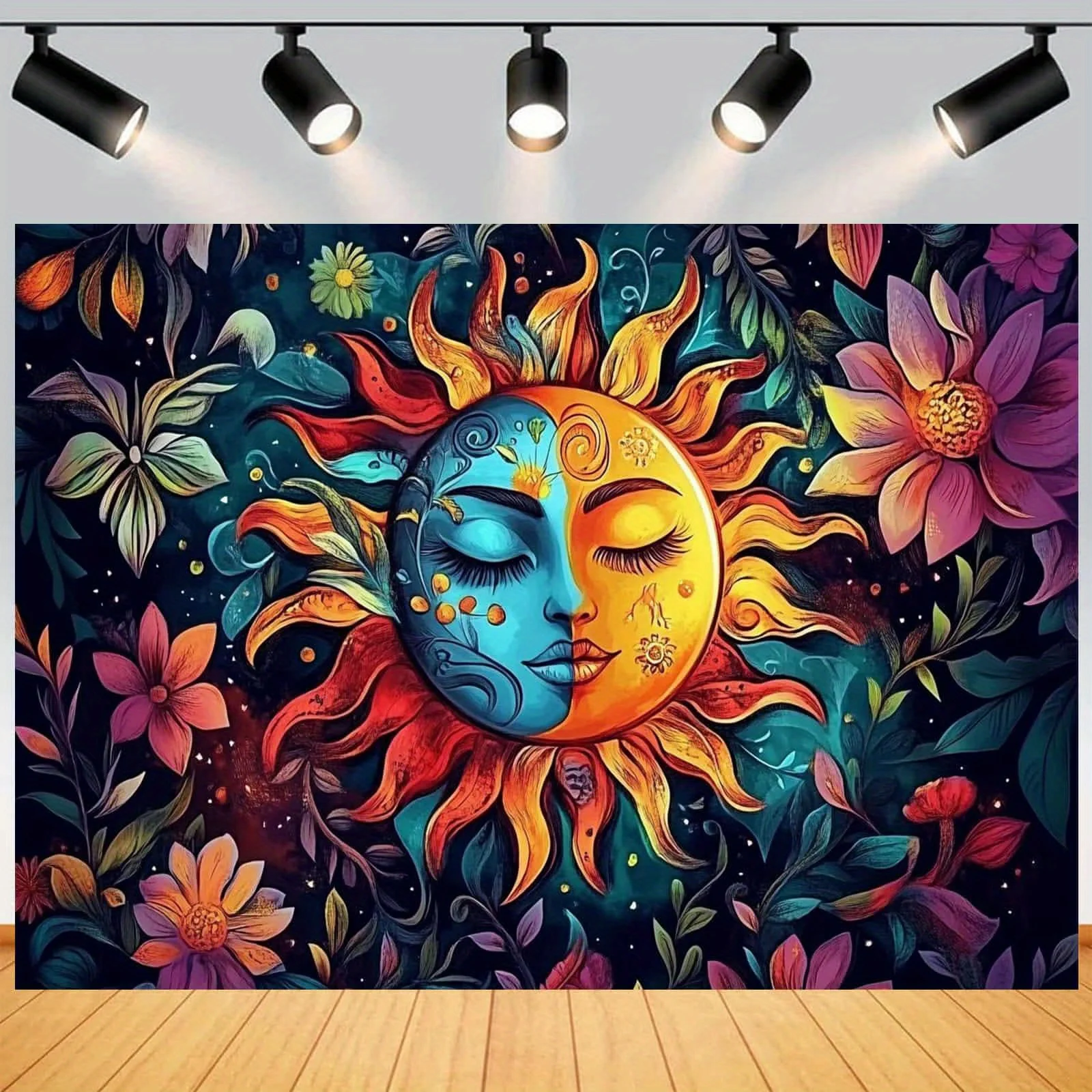 

1 шт. богемный гобелен с изображением солнца и луны-яркая тема хиппи с цветочным узором, полиэфирная ткань, для спальни, гостиной