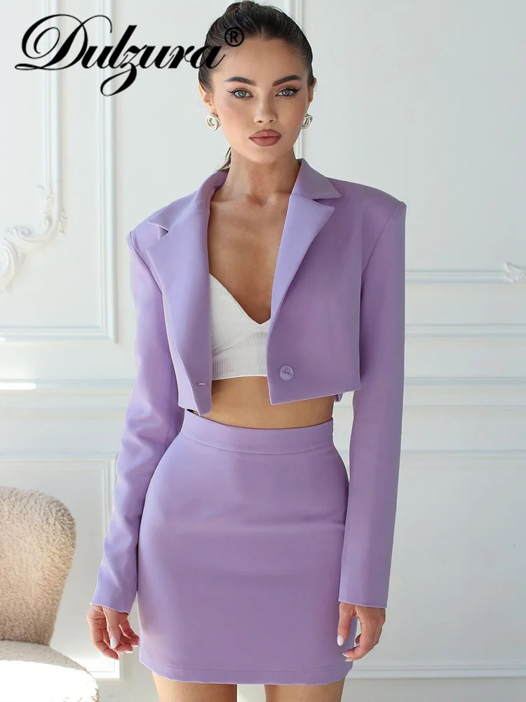 Dulzura Women Sexy Y2K Clothes Long Sleeve Crop Top Blazer High Waist Bodycon Mini Skirt Matching Set Club Elegant Streetwear