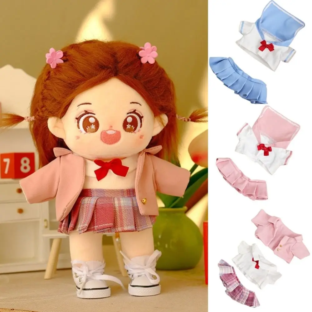 JK Uniform Preppy Cotton Dolls Clothes Plush Stuffed Soft Idol Doll Clothes Sweet Skirt Blue School Uniform Cartoon DIY Clothing