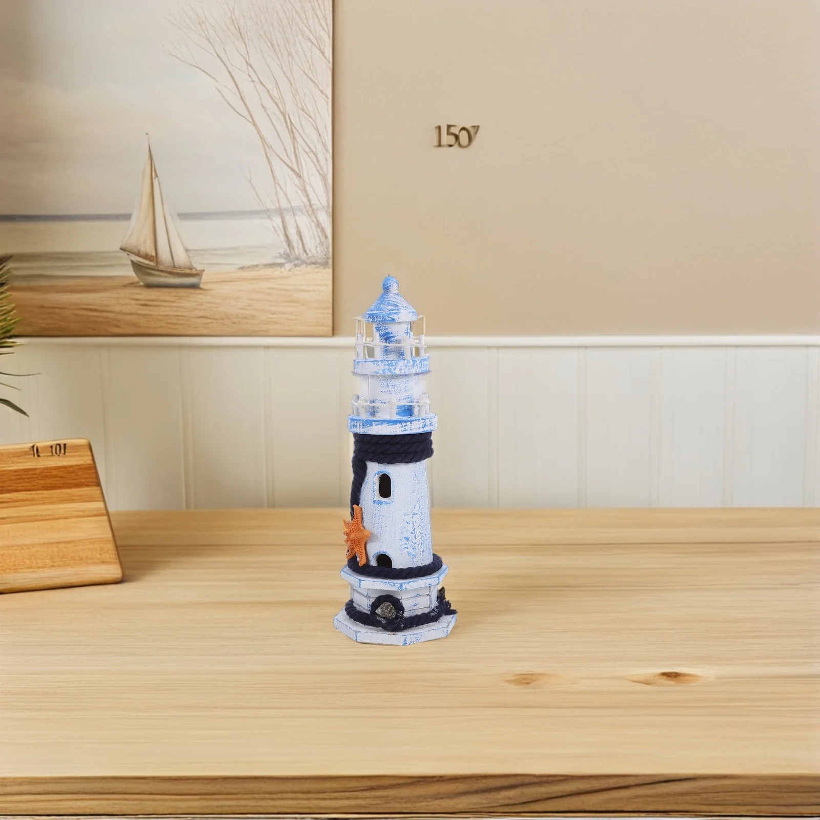 

Ornaments Mediterranean Lighthouse Home Decor MDF Decoration Tabletop Sculpture