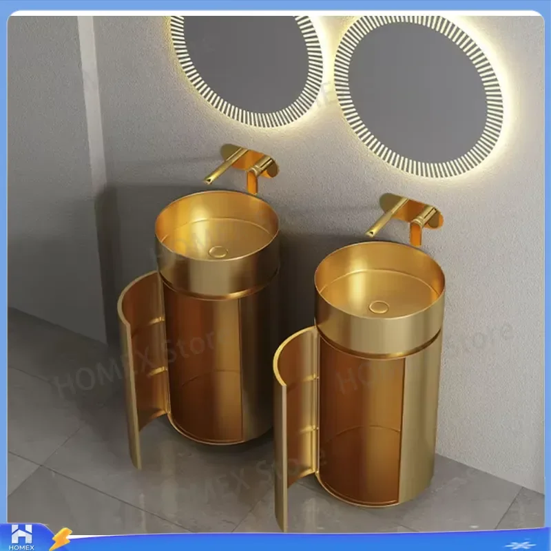 Modern 304 Stainless Steel Round Vertical Sink Freestanding Bathroom Basin 12L Capacity Commercial Hotel Light Luxury Single