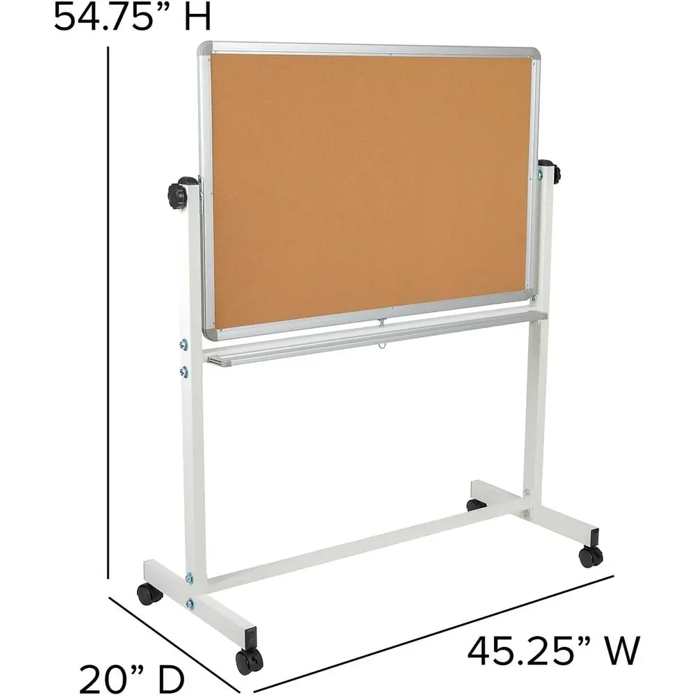 45.25W x 54.75H لوحة الفلين والسبورة البيضاء ذات الوجهين مع حامل القلم - لوحة الإعلانات المتنقلة