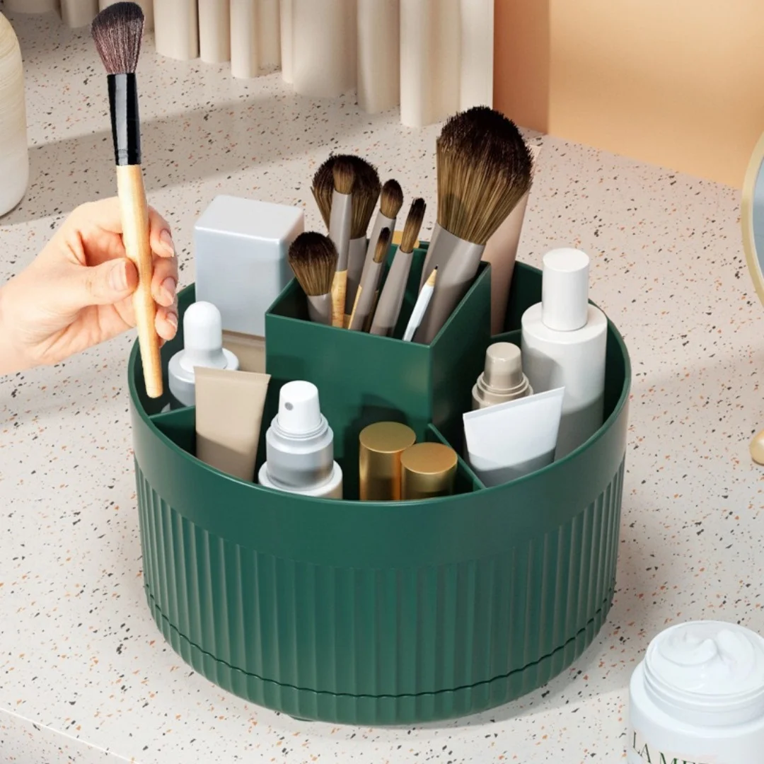1 Makeup Brush Holder Storage Box, 360° Rotating Makeup Brush Storage Box, 5-Slot Makeup Brush Cup, Suitable for Cosmetics, Pen