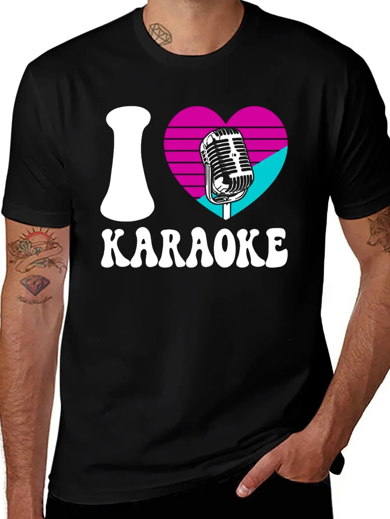 Camiseta con estampado I Love Karaoke para hombre, camisetas de algodón de manga corta a la moda, camisetas divertidas de Meme, camiseta de verano Y2k, ropa de calle para hombre