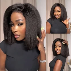 Glueless Wig Human Hair Kinky Straight Bob Wig Lace Front Human Hair Wigs For Women HD Transparent Full Lace Frontal Wig Yaki
